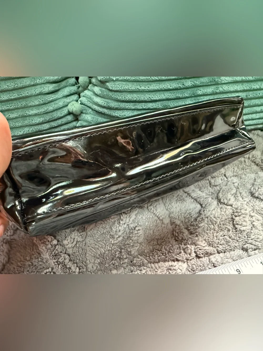 Glossy Black Patent Cosmetic bag with Floral Accent-Lancôme